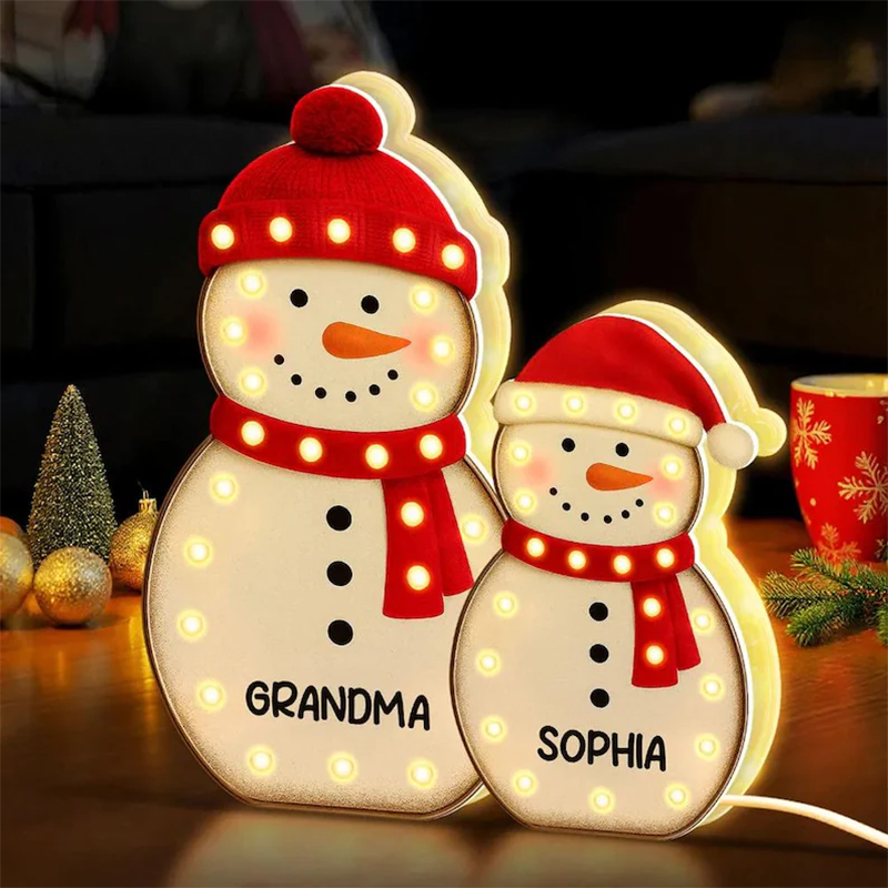 Snowman Grandma Grandkids Marquee Effect Personalized LED Light