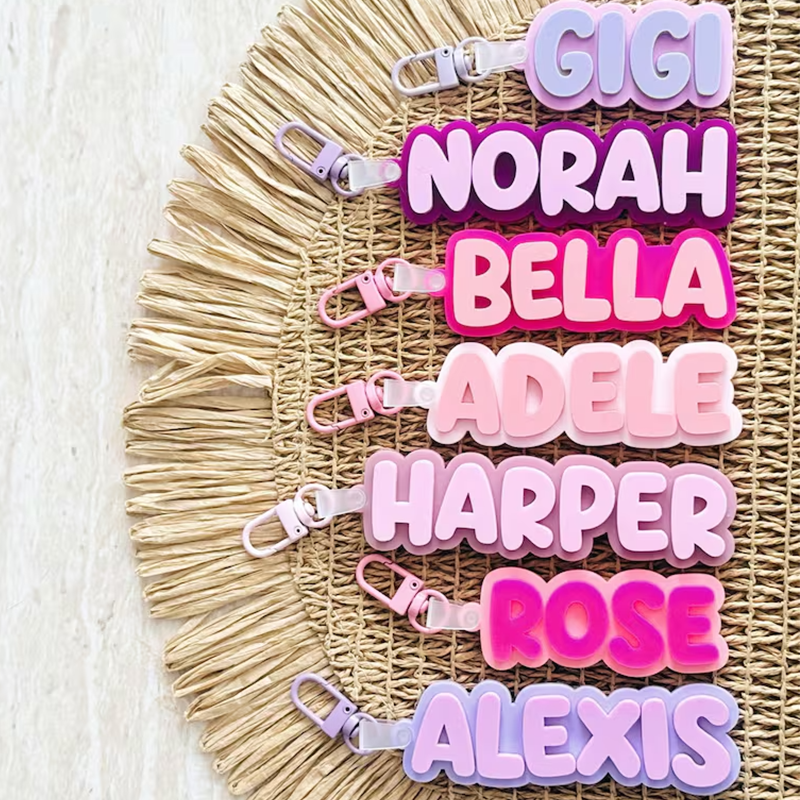 Personalised 2-Tone Keyring | Funky Bubble Style | Acrylic Backpack Tag | School Bag Tag