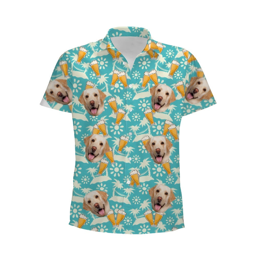 Personalized Photo Hawaiian Shirt Custom Dog Cat Face Holiday Tropical Pattern Shir