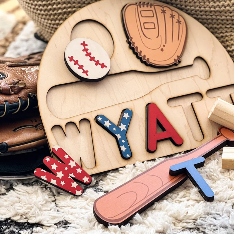 Baseball themed name puzzle, baby shower gift ,birthday for toddlers
