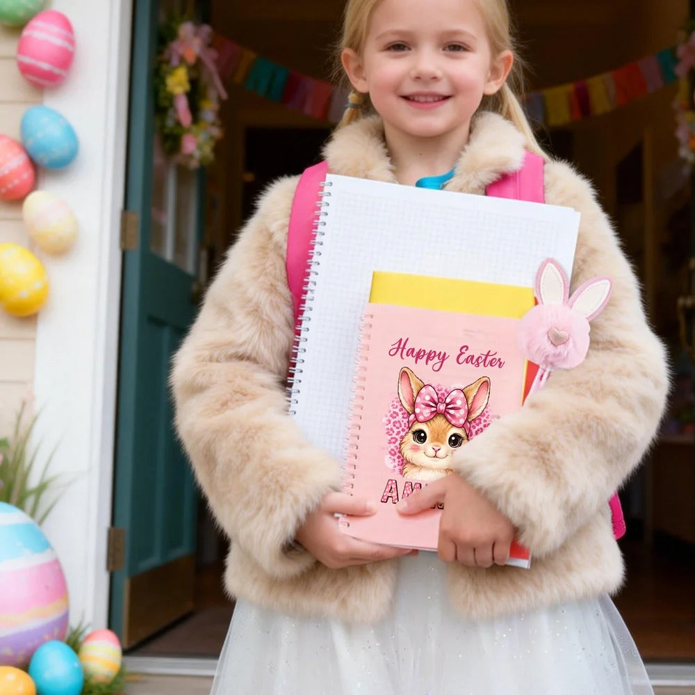Personalized Happy Easter Cute Rabbit Leopard Print A5 Spiral Notebook