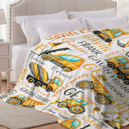 Custom Name Construction Truck Theme Throw Blanket