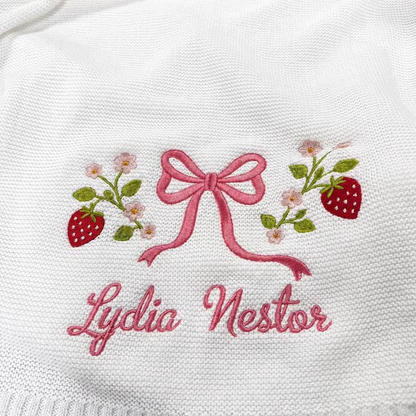 Embroidered Custom Name Strawberry Blanket, Personalized Baby Blanket