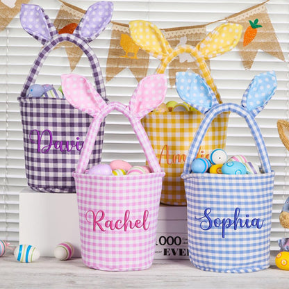 Embroidered Easter Basket Custom Kids Bunny Basket with Name