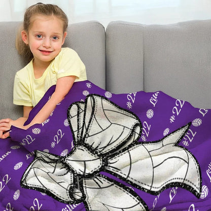 Personalized Baseball Softball Bow Throw Blanket