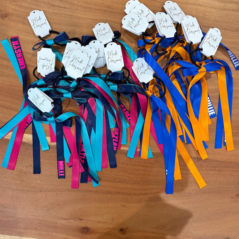 Personalised Team Ribbons with elastic | Custom Name Sports Ribbons