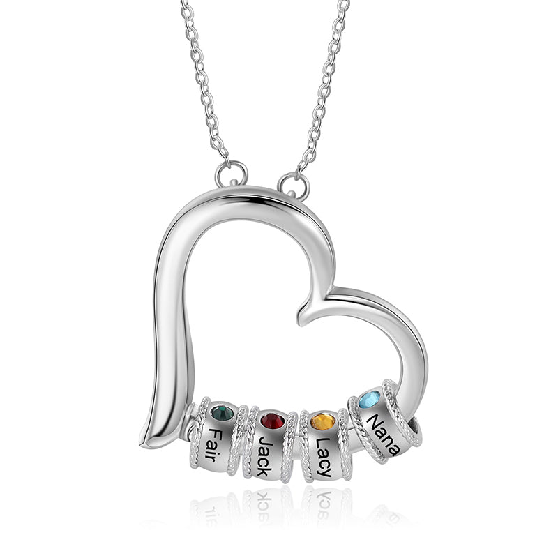 Personalized Family Heart Pendant Necklace 1 2 3 4 5 6 Birthstone Name Custom