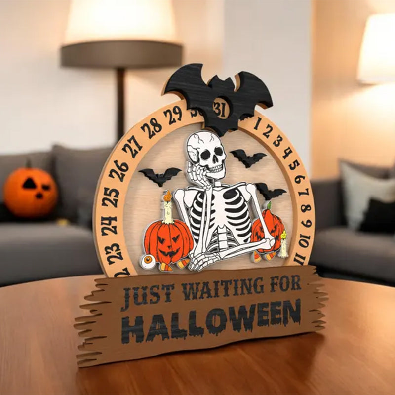 Halloween Skeleton Countdown Sign | Just Waiting for Halloween Decor |
