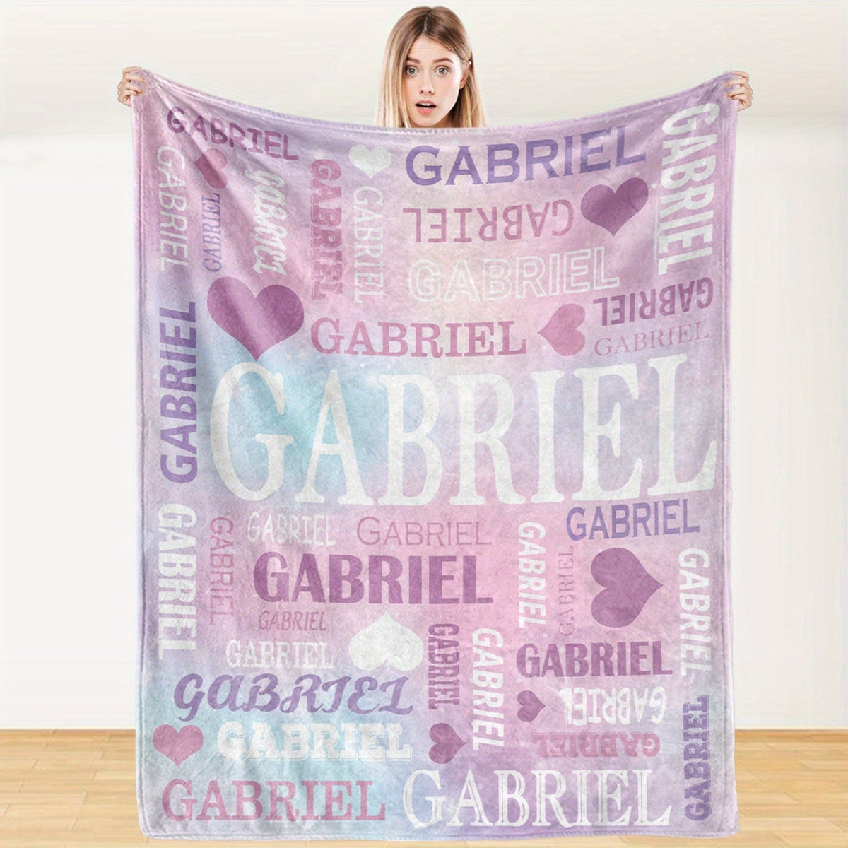 Custom Name Blanket - Personalized Flannel Throw with Heart & Star Design