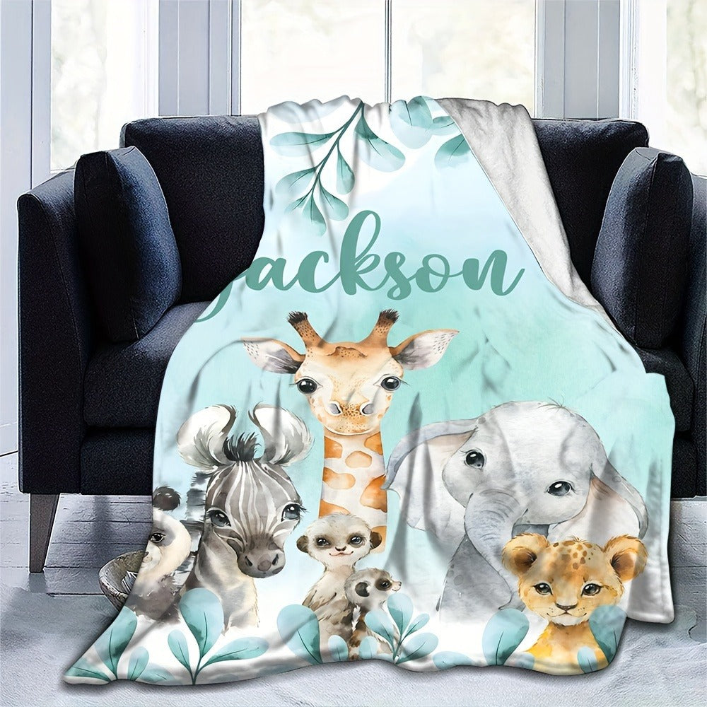 Personalized Animal Fleece Blanket with Custom Name And Letter Design