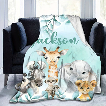 Personalized Animal Fleece Blanket with Custom Name And Letter Design