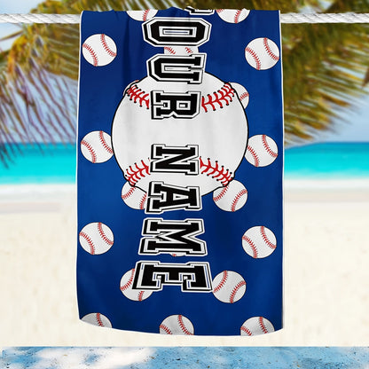 Name Customized Beach Towel, Baseball Pattern Personalized Beach Blanket