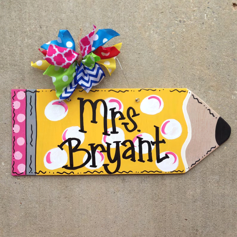 Monogrammed Teachers Pencil. door hanger Teacher Appreciation