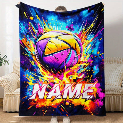 Custom Name Cool Spray Paint Volleyball Blanket, Lightweight Flannel, Soft and Warm