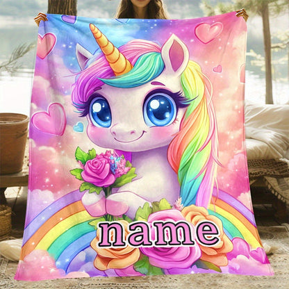 Personalized Name Adorable Mythical Creature Design HD Print Blanket