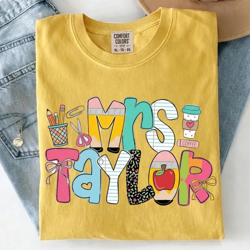 Personalized Teacher Shirt, Custom Name Teacher Tee, Mrs Teacher Shirt