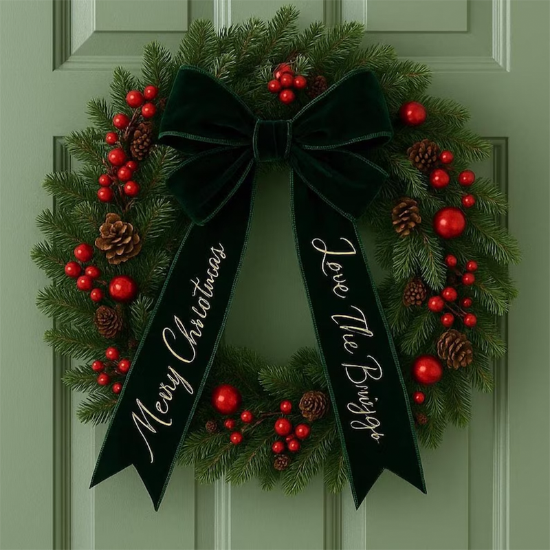 Personalised Velvet Christmas Wreath Bow