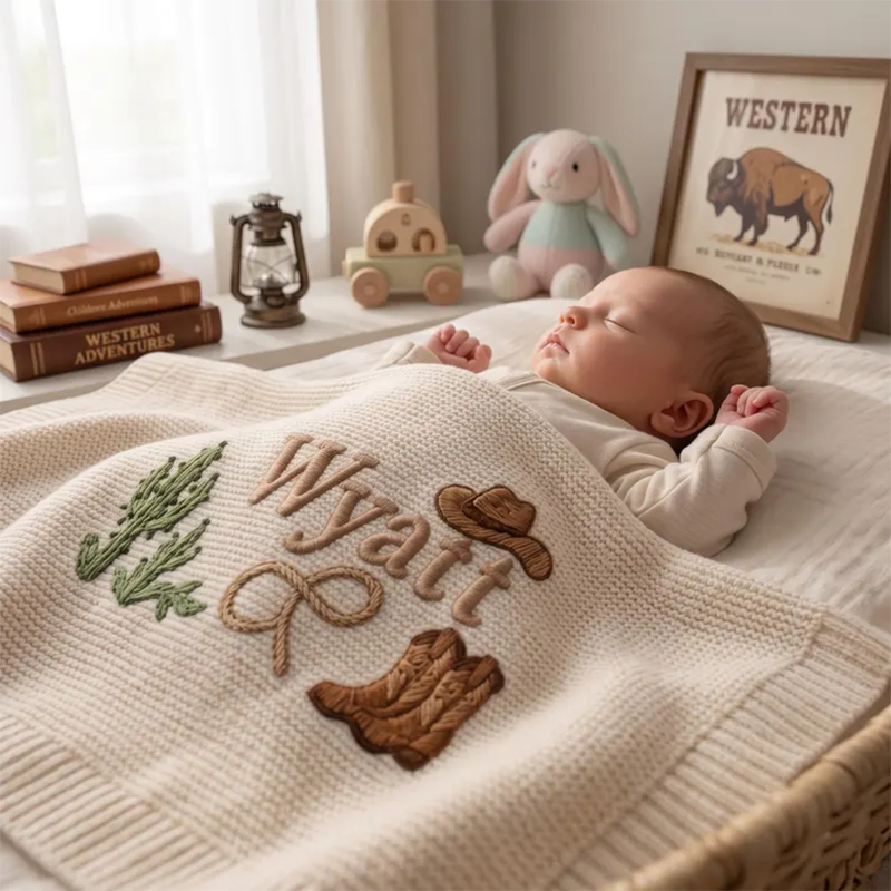 Personalized Cowboy Embroidered Baby Blanket with Name