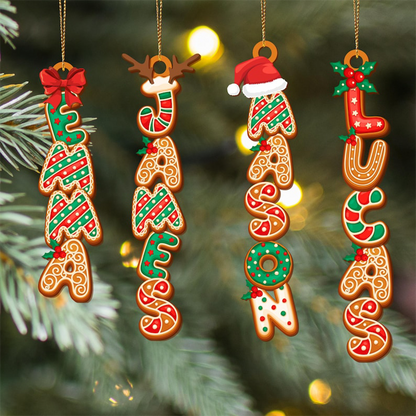 Personalized Gingerbread Alphabet Ornament, Custom Kids Name Christmas Tag
