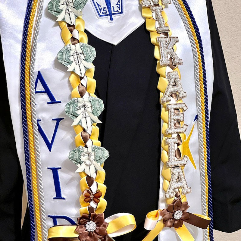Graduation Lei, 2-Color Double Braid with Paper Decoration, Personalized Letters & Numbers