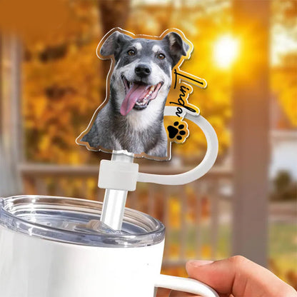 Custom Pet Photo Straw Topper, Stanley Cup Straw Cap with Pet Photo