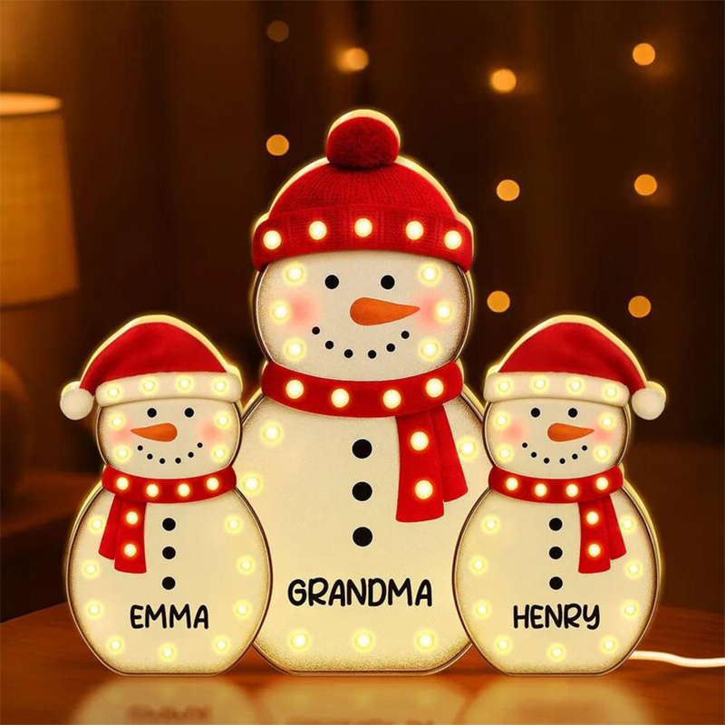 Snowman Grandma Grandkids Marquee Effect Personalized LED Light