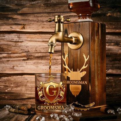 Cheers with Legendary Man - Personalized Golden 3D Badge Personalized Wood Whiskey Dispenser