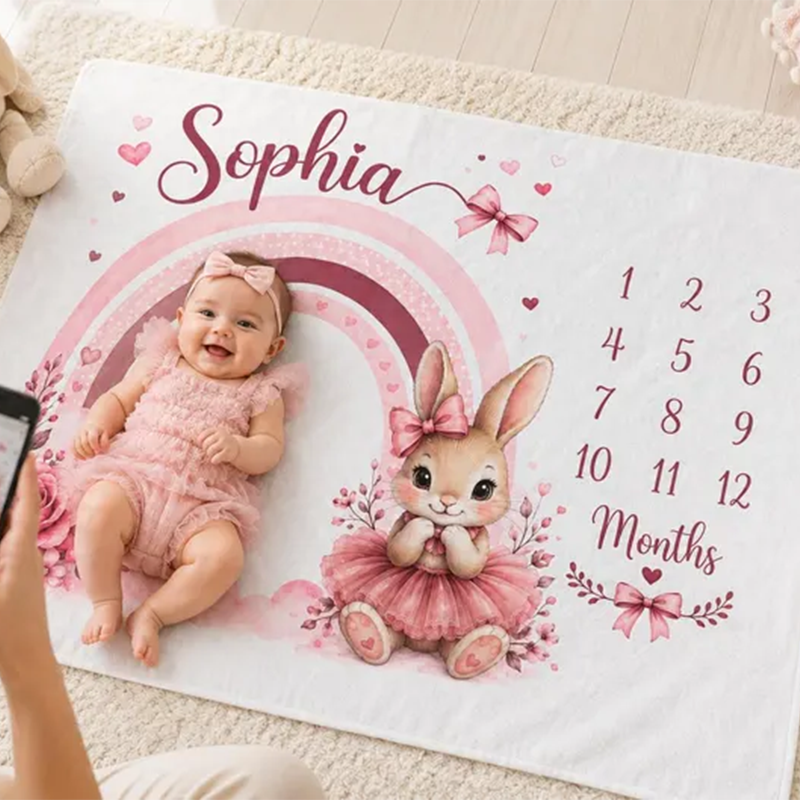 Personalized Baby Milestone Blanket, Custom Name Monthly Blanket