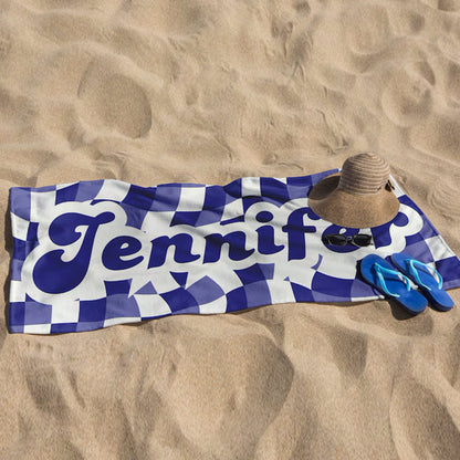 Personalized Beach Towel, Customized Vans Checker Pattern in Retro style Beach towel