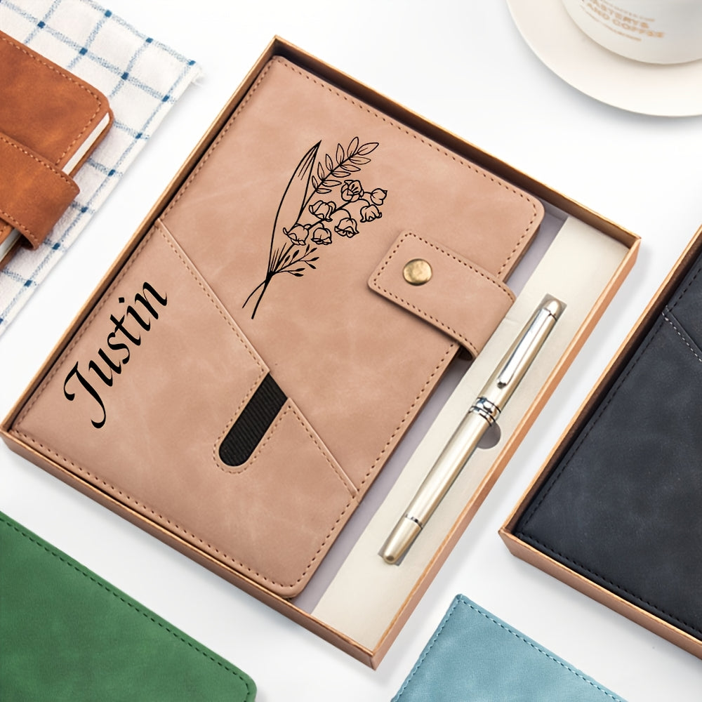 Personalized A5 Lined Leather Notebook, Customizable Sticky Note Style