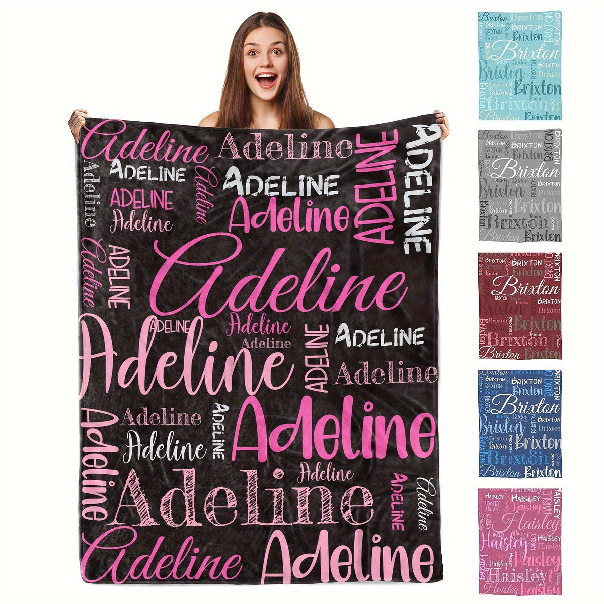 Personalized,Blankets  Soft & Cozy, All-Season Vintage Print in Pink & Black with White Text