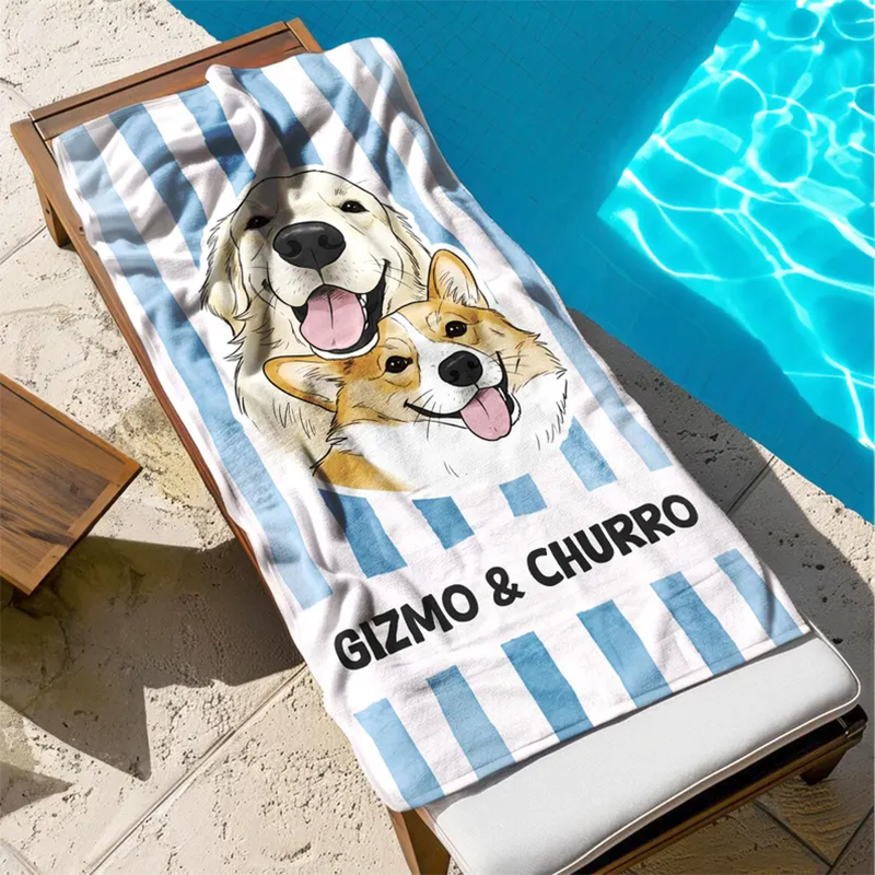 Custom Pet Photo Beach Towel, Personalized Dog Name Quick-Dry Towel