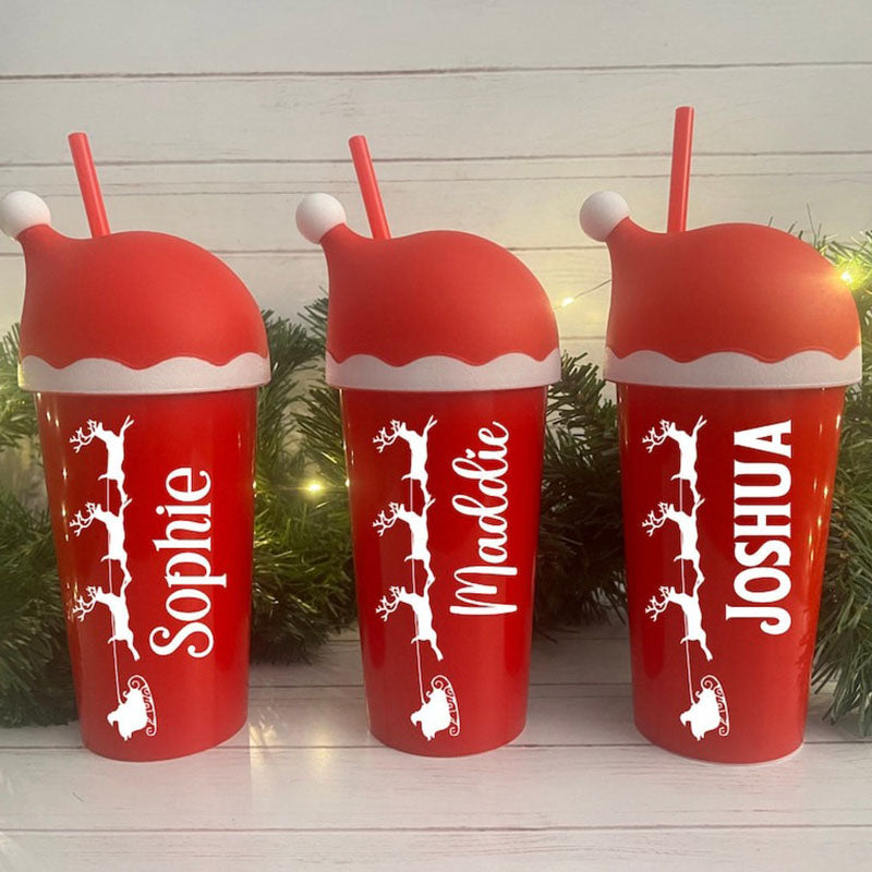 Personalised Christmas Tumbler, Christmas Cold Cup, Santa Hat Cup