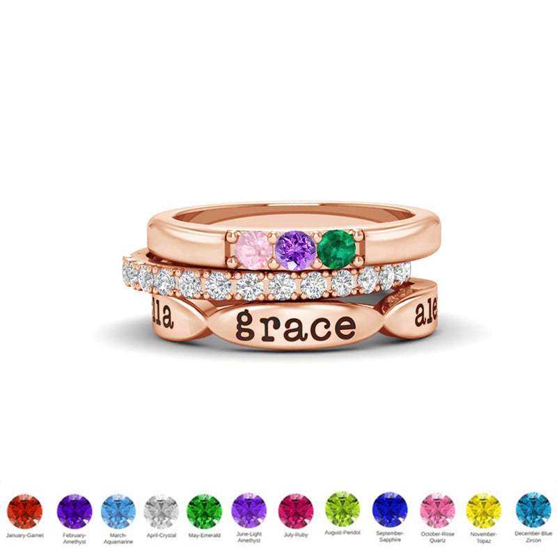 Birthstone Ring Set | Stackable Personalized Name Rings