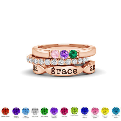 Birthstone Ring Set | Stackable Personalized Name Rings