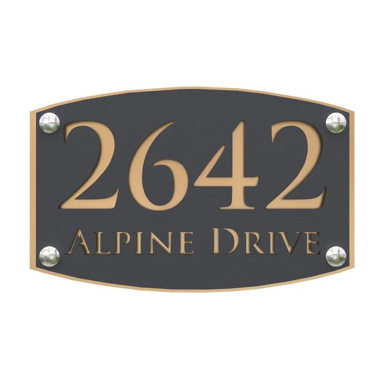 Laser Cut Grey House Sign Number Matt Gray Acrylic Plaques With Gold Mirror Backplate