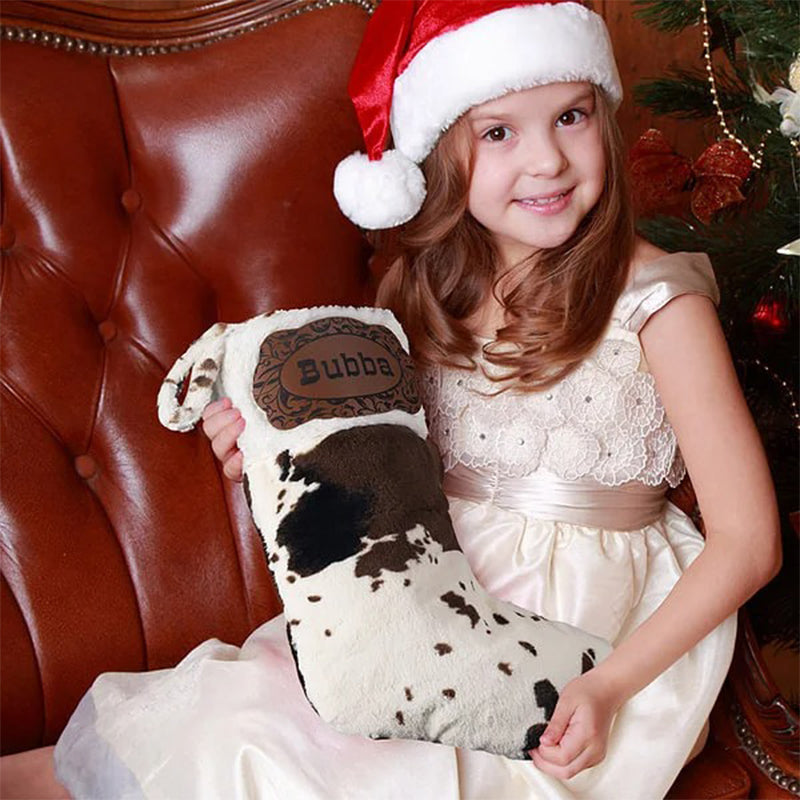 Personalized Western Cowboy Cow Print Fleece Christmas Stocking