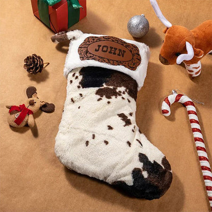 Personalized Western Cowboy Cow Print Fleece Christmas Stocking