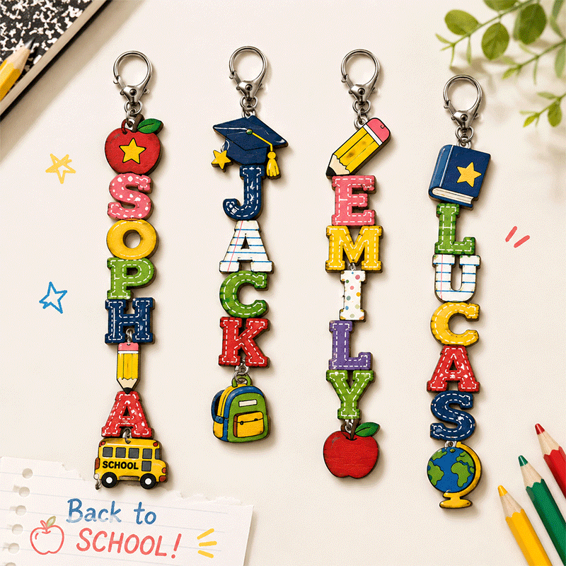 Back To School Kids Gift, Personalized Kids Name Keychain, Backpack Kids Name Tag