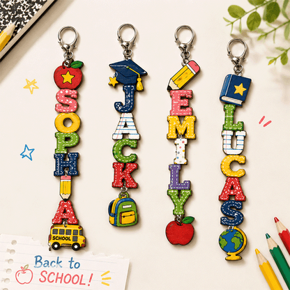 Back To School Kids Gift, Personalized Kids Name Keychain, Backpack Kids Name Tag