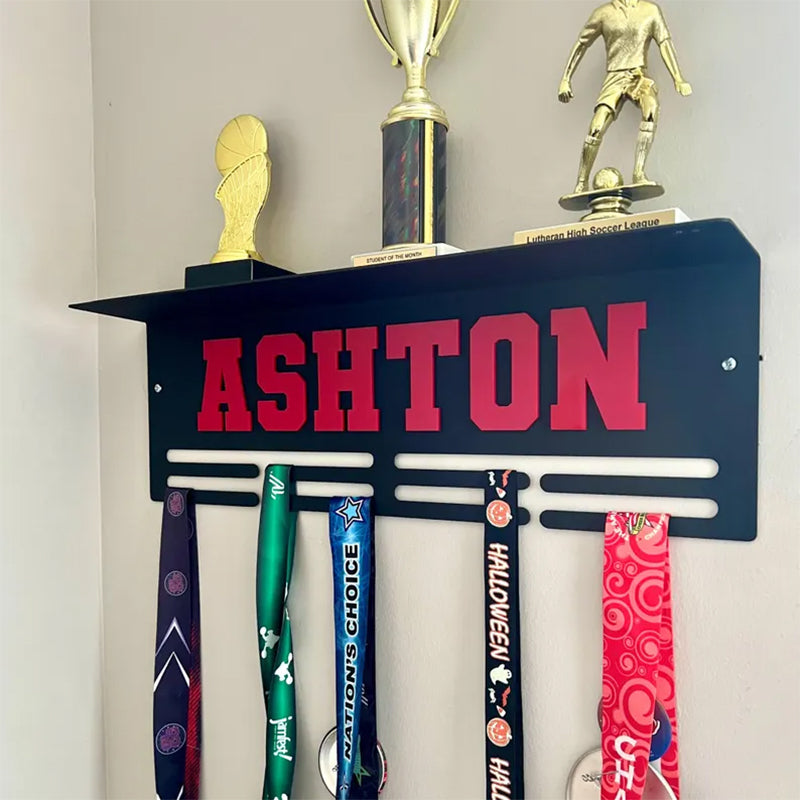 Custom Name Medal Hanger and Trophy Shelf - Medal Holder Custom Text