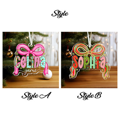 Personalized Coquette Christmas Ornament: Custom Acrylic Name