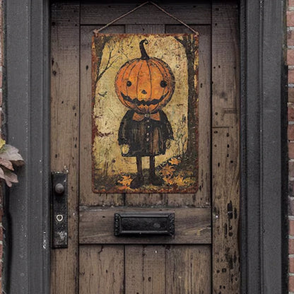 Primitive Pumpkinhead Halloween Decor Metal Art Sign Mantle Decoration