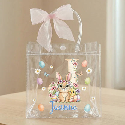 Personalized Pink Bow Ribbon Colorful Easter Eggs Gift Bag