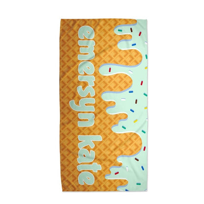 Personalized Ice Cream Drip Beach Towel Birthday Gift For Boys and Girls