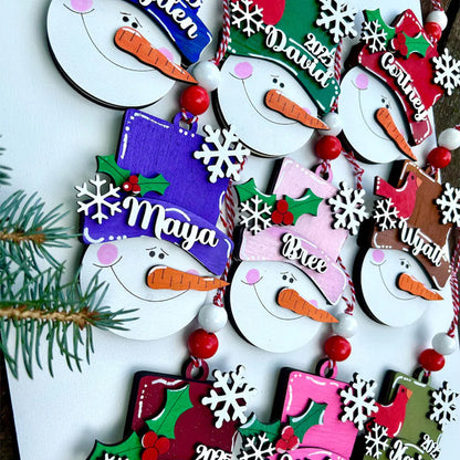 Personalized snowman, kid personalized ornament, Christmas stocking tag