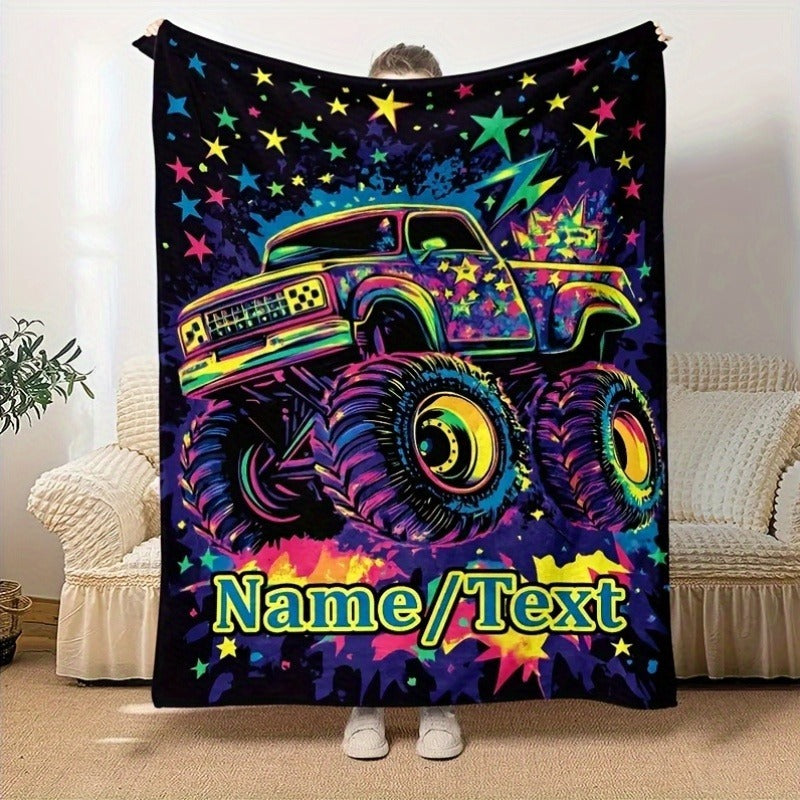 Custom 1pc Blanket with Creative Off-Road Truck Design And Personalized Text
