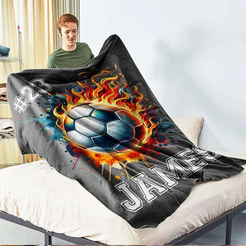 Personalized Flaming Basketball Football Sports Ball Design Blanket