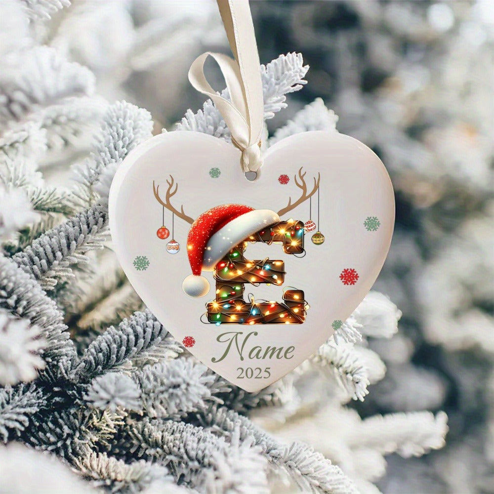 Personalized Christmas Initial Name Heart-Shaped Ornament