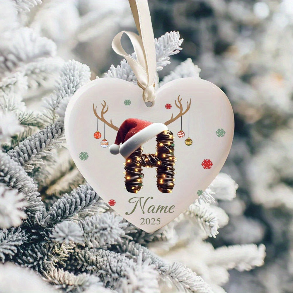 Personalized Christmas Initial Name Heart-Shaped Ornament